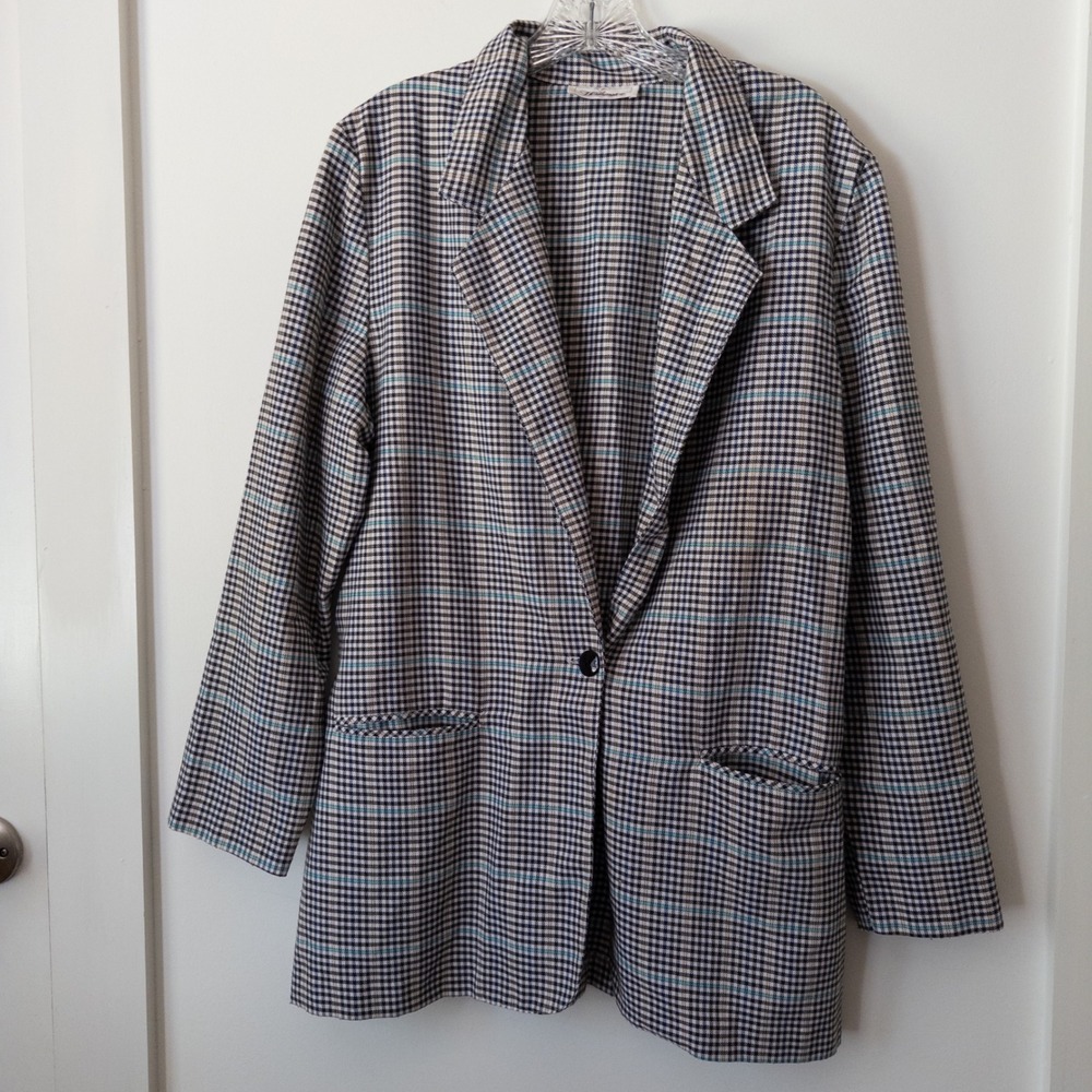 Vintage‎ Oversized Plaid Blazer Sz L 90s Lightweight Layering Academia USA Retro